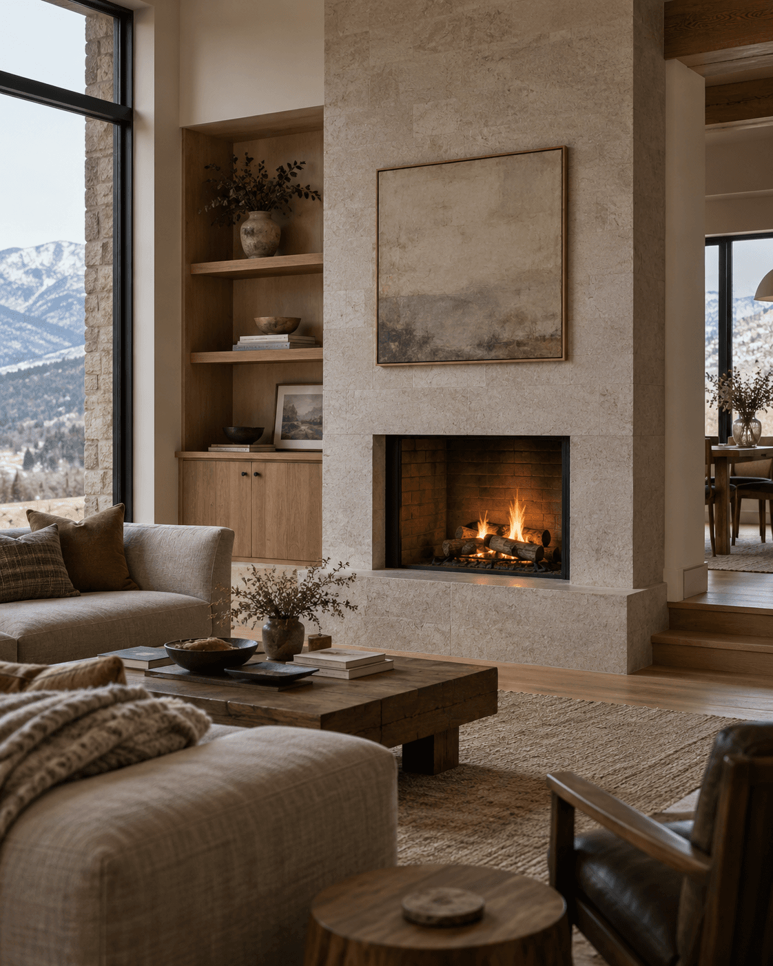 Gas fireplace flame behind glass